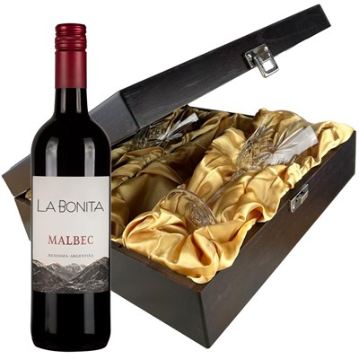 La Bonita Malbec 75cl Red Wine In Luxury Box With Royal Scot Wine Glass
